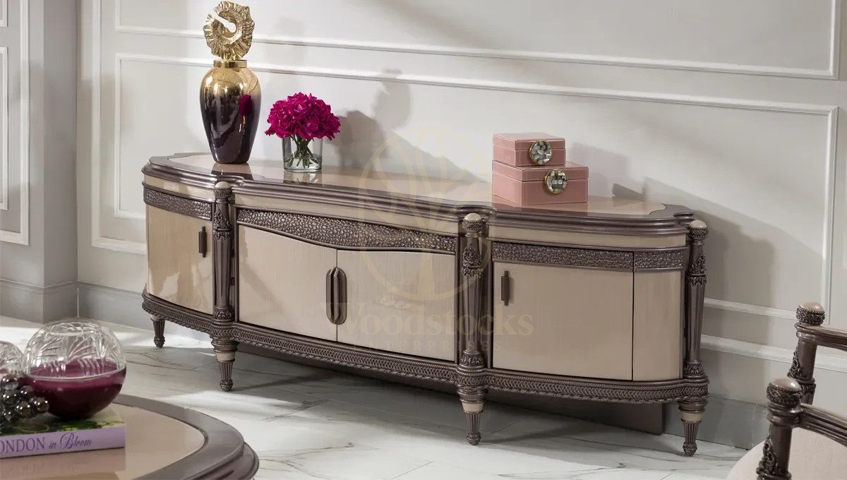 Royal Cassani Hand Carved Teak TV Cabinet, Saharanpur, view 2