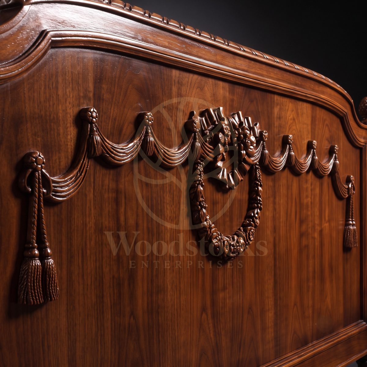 Royal Hand Carved Teak Trianon Louis XVI Garland Bed, Saharanpur, view 4