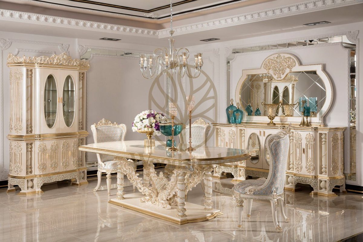 Teak Monaco Ivory and Gold Dining Set, Dining Table