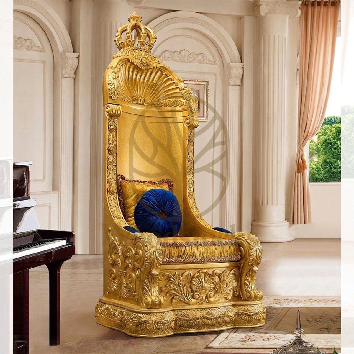 Teak Baroque Antique Gold Maharaja Chair, alternate view