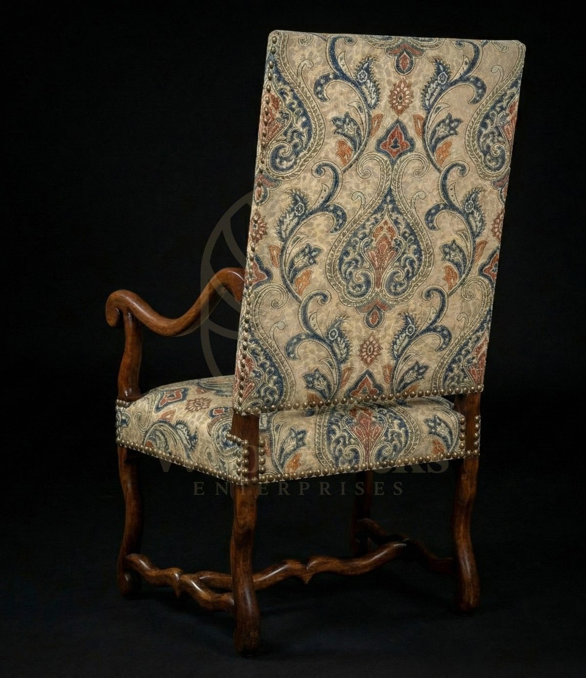 Royal Teak Loire Valley Damask-Woven Armchair, Saharanpur, view 4