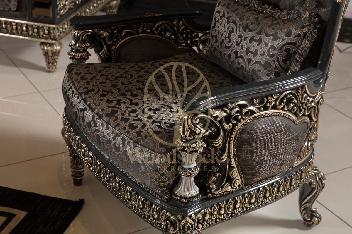 Teak Ornate Sage Green and Gold Sofa Set, view 4