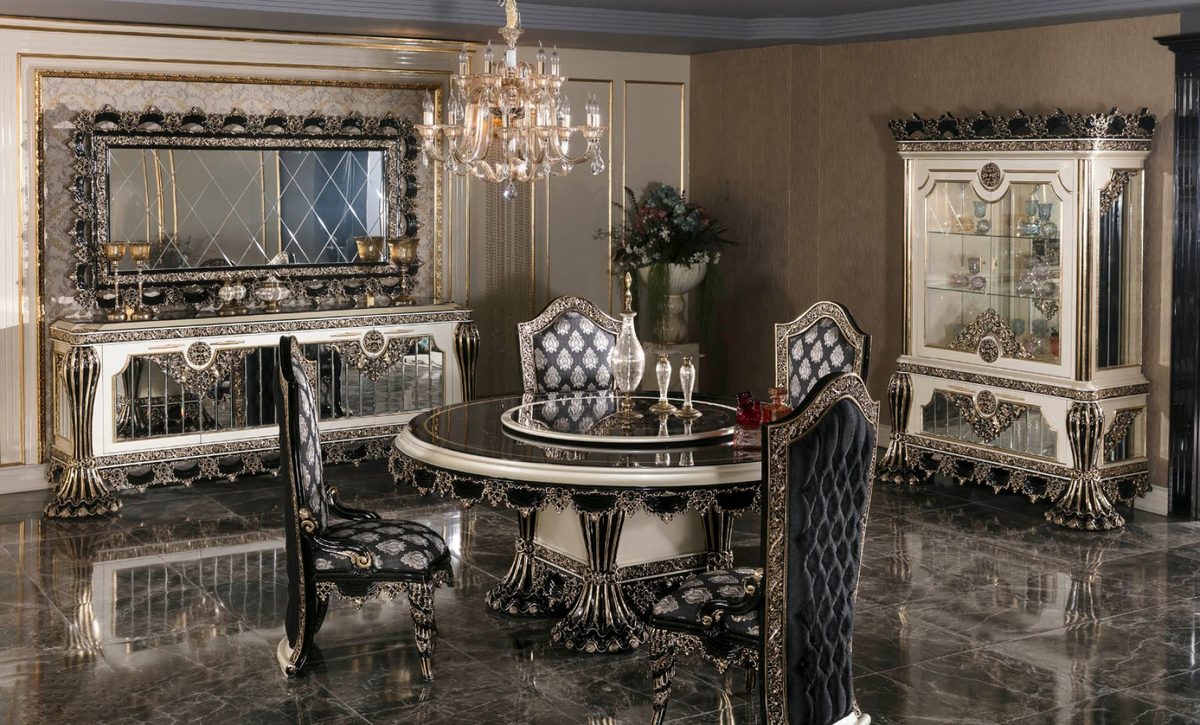 Teak Milano Black and Silver Round Dining Set, Dining Table