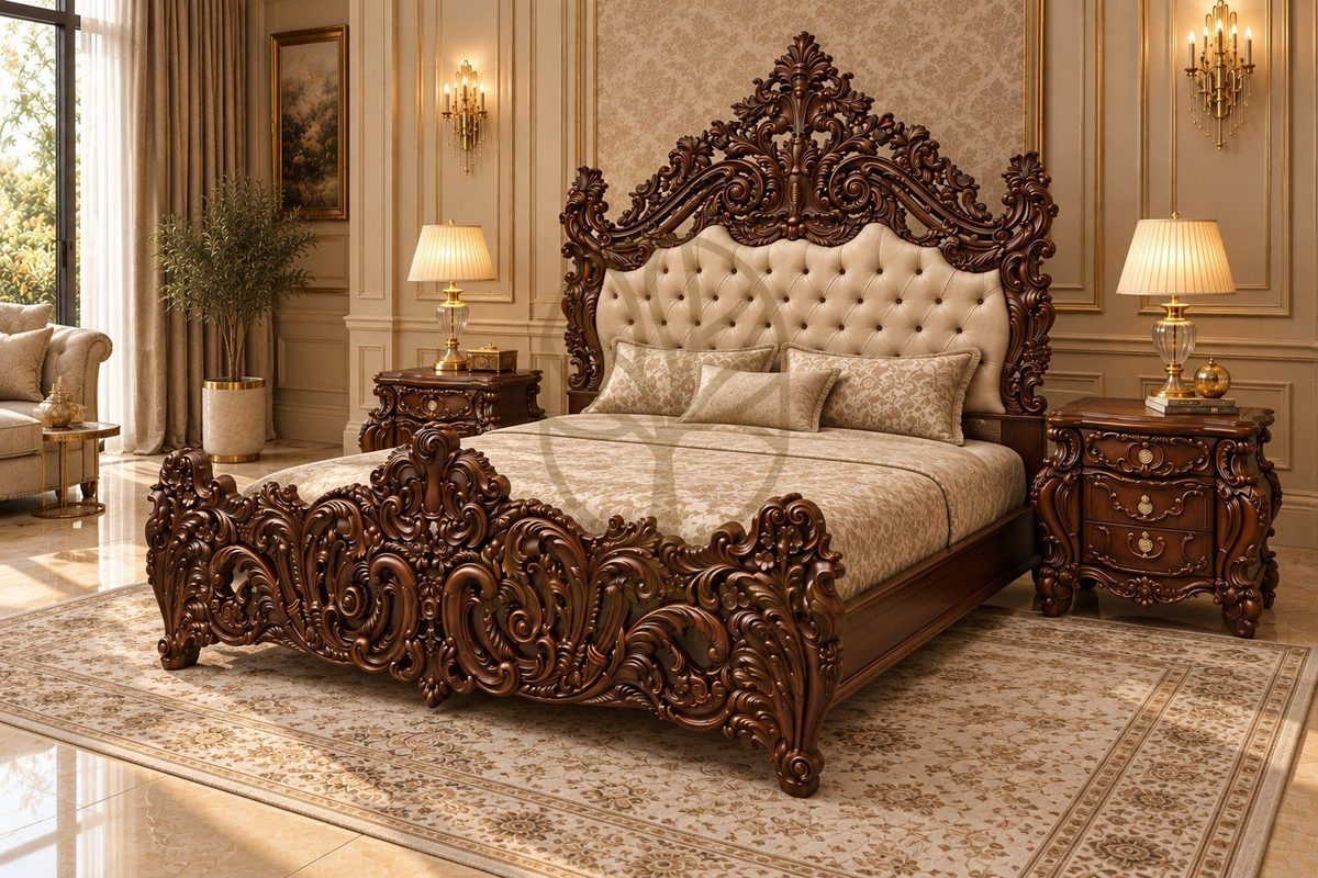Maharaja Luxury Hand-Carved Teak King Bed II, alternate view