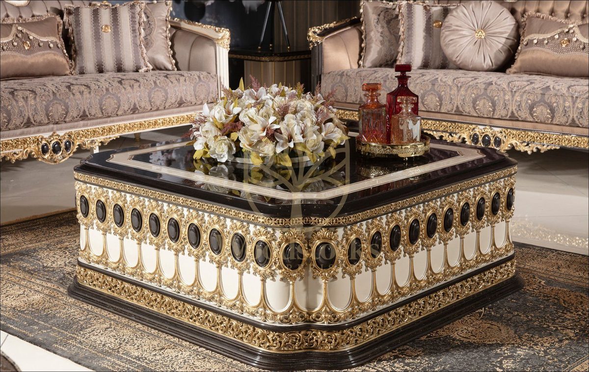 Teak Regal Black and Gold Center Table, Center Table