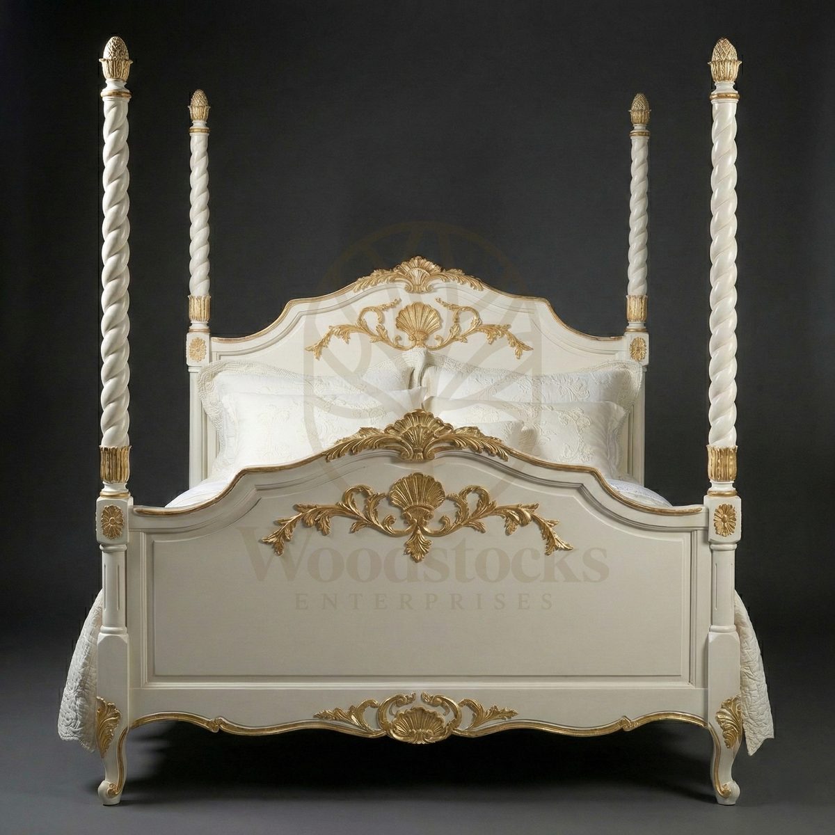 Royal Hand Carved Teak Château de Chantilly Four Poster Bed, Saharanpur, view 3