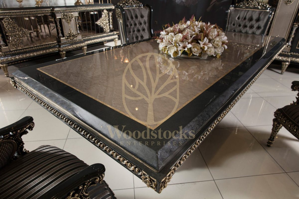 Teak Ornate Charcoal and Silver Dining Set, view 10
