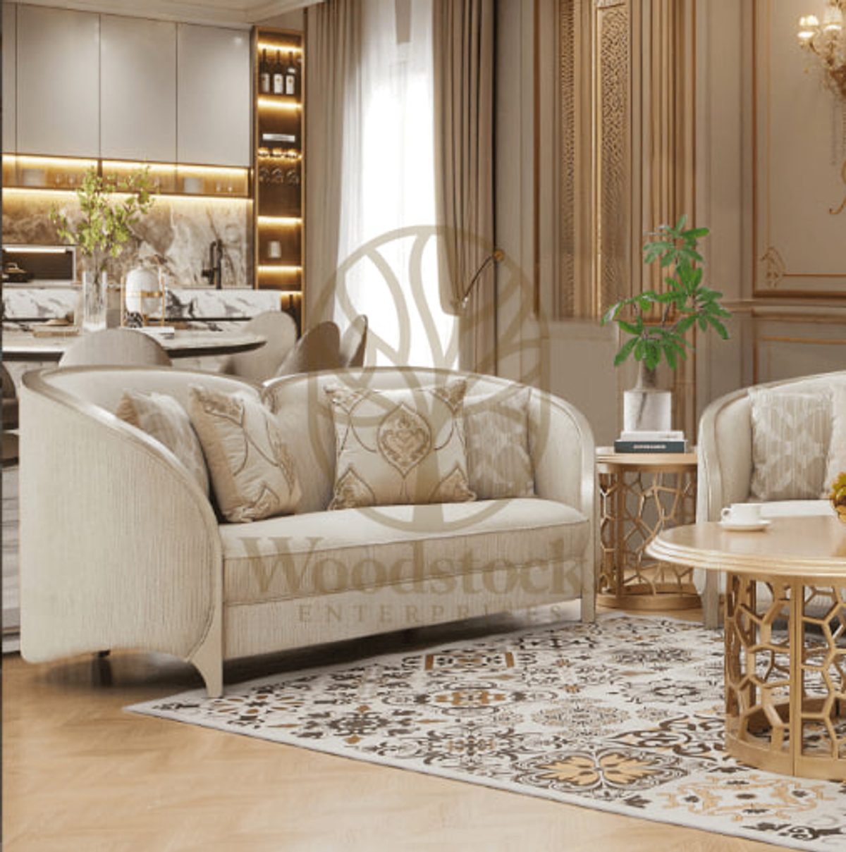 Teak Modern & Contemporary Silver Sofa Set, alternate view