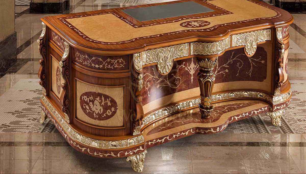 Royal Hanza Bronze Hand Carved Teak Office Table, Saharanpur, view 2
