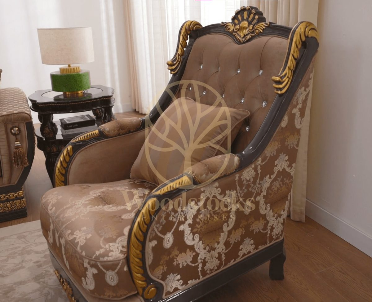 Teak Ornate Gold Living Room Chair, view 4