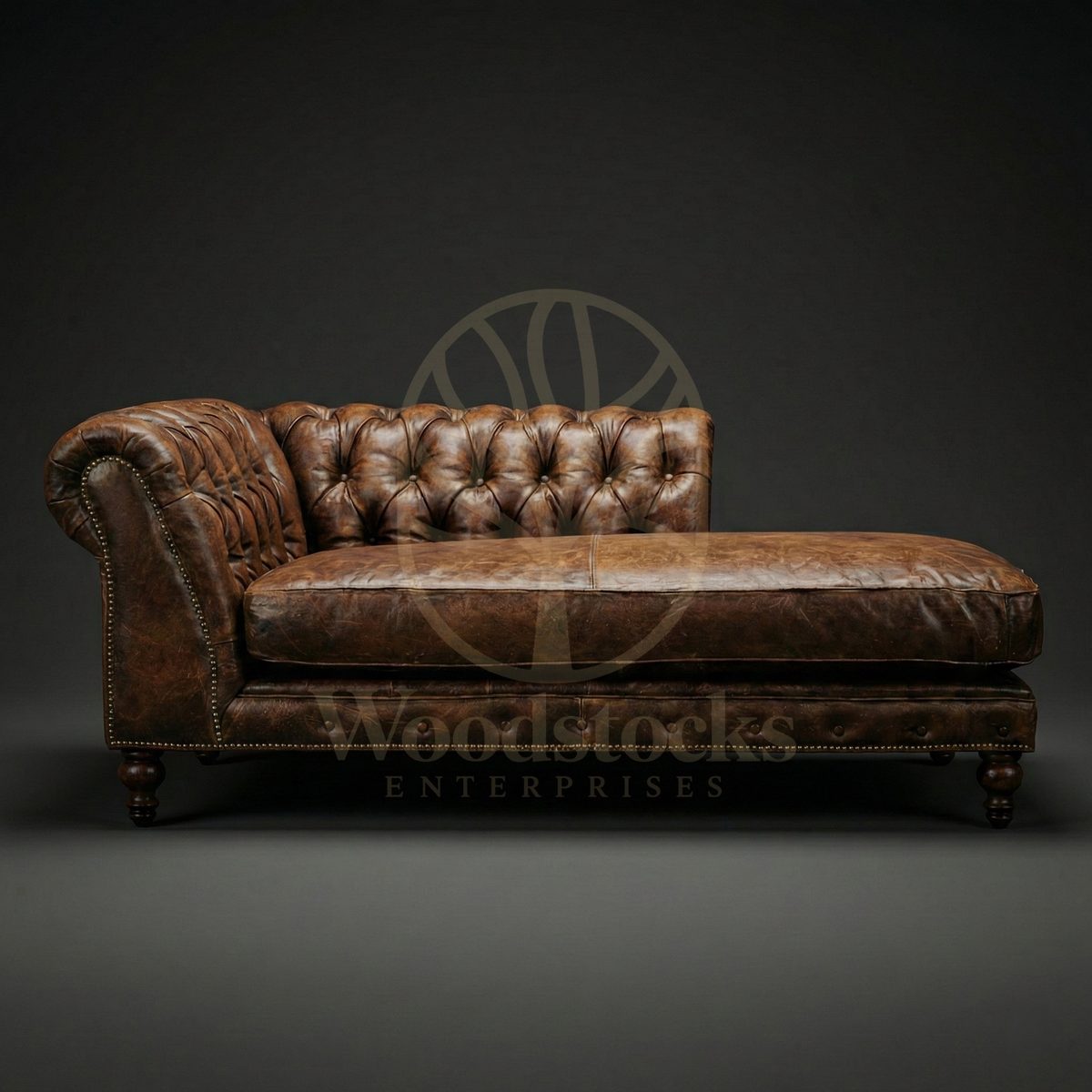 Luxury Teak Kensington House Chesterfield Leather Chaise, Saharanpur, Diwan Couch