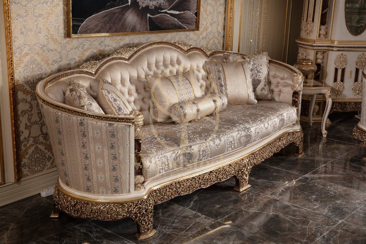 Teak Monaco Cream and Gold Wingback Sofa Set, view 6