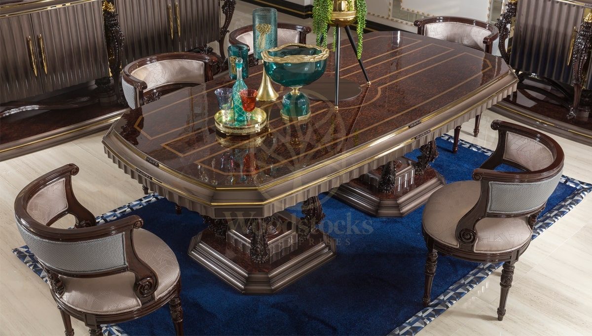 Royal Delano Hand Carved Teak Dining Table Set, Saharanpur, view 2
