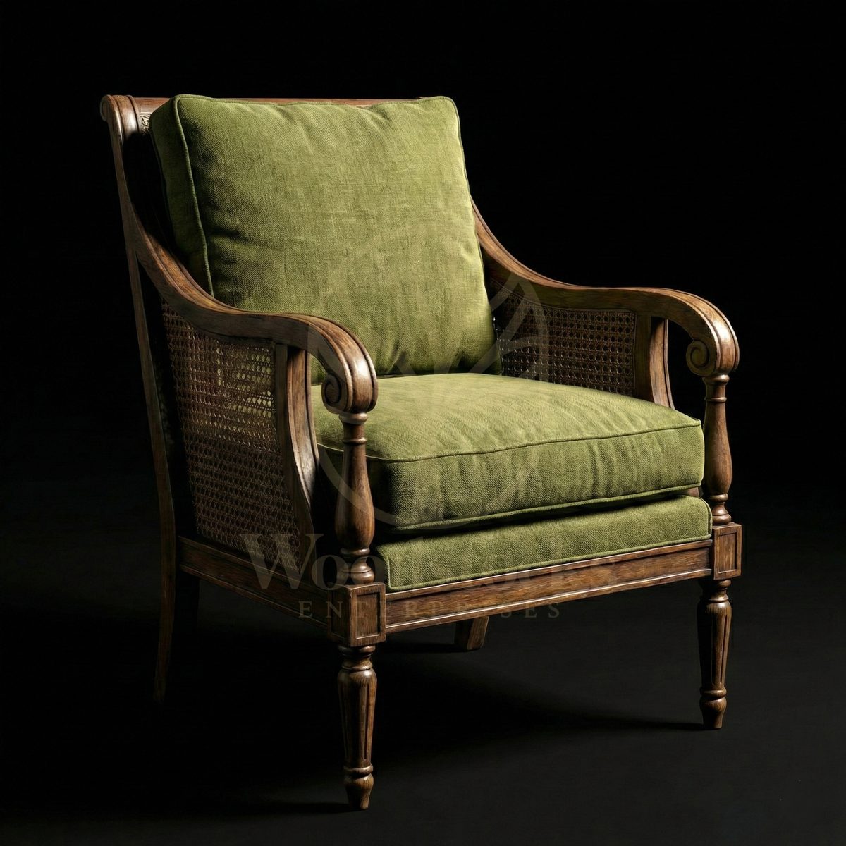 Hand Carved Teak Anglo-Indian Cane Lounge Chair, Saharanpur, Living Room Chair