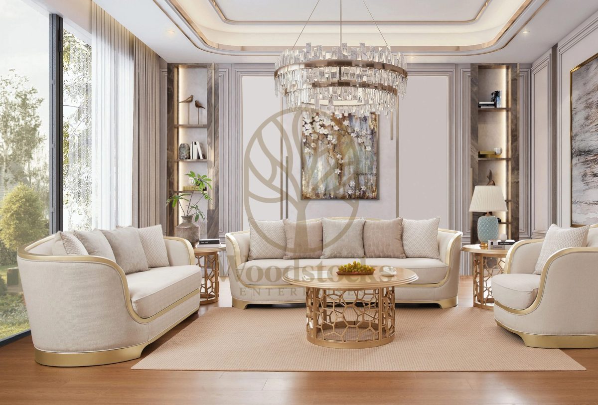 Teak Contemporary Gold Sofa Set, Sofa Set
