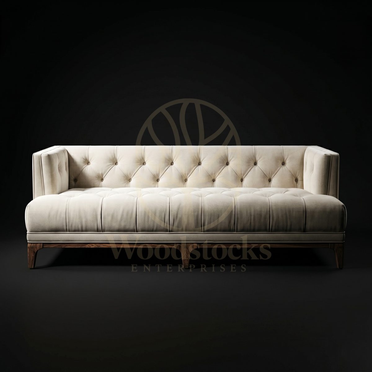 Luxury Teak Palm Springs Mid-Century Tufted Ivory Sofa, Saharanpur, Sofa Set