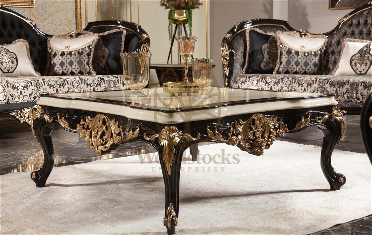 Teak Baroque Black and Gold Center Table, view 2