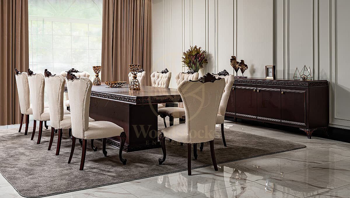 Royal Cortenza Hand Carved Teak Dining Table Set, Saharanpur, view 2