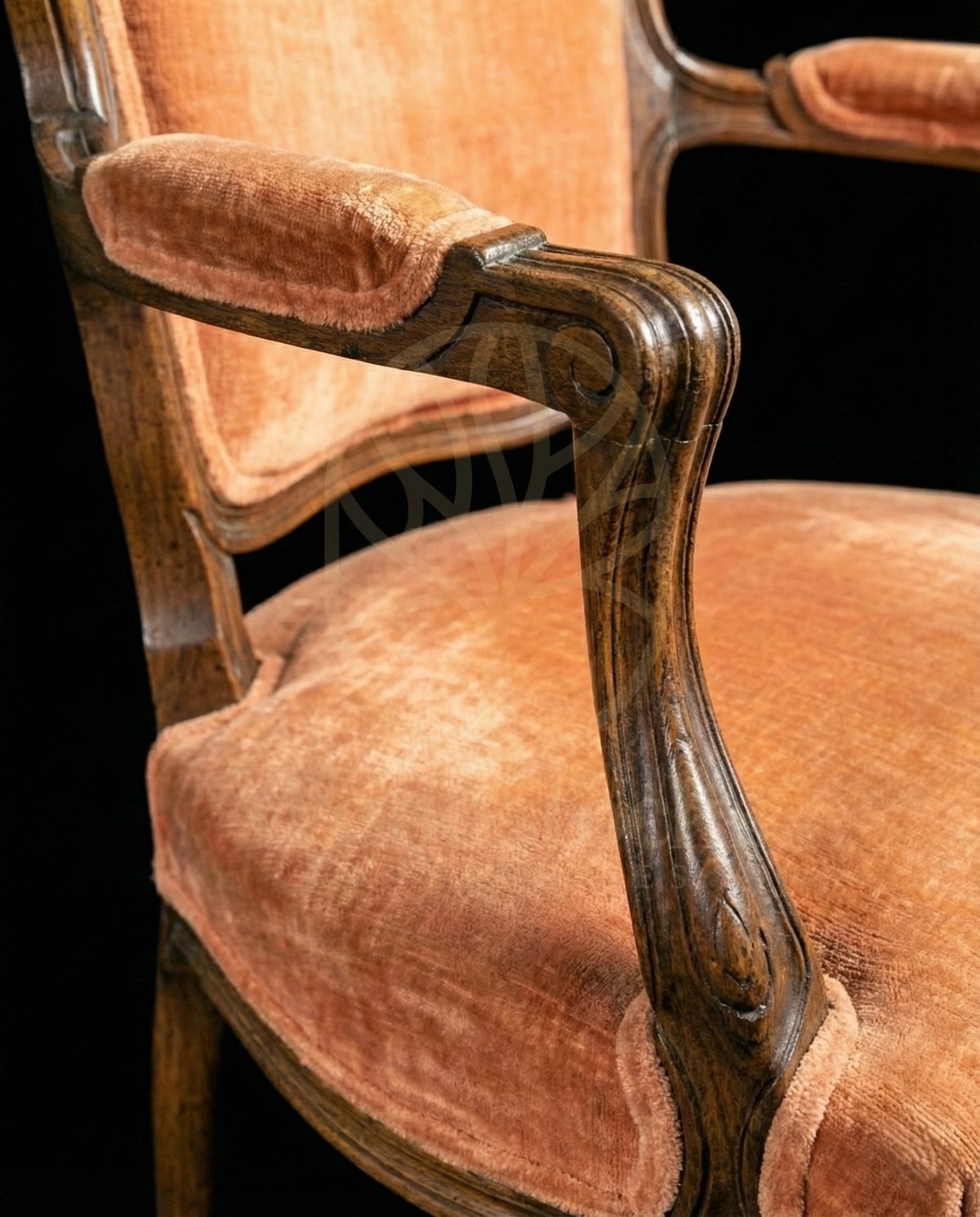 Royal Hand Carved Teak Coquille Crest Louis XV Armchair, Saharanpur, view 4