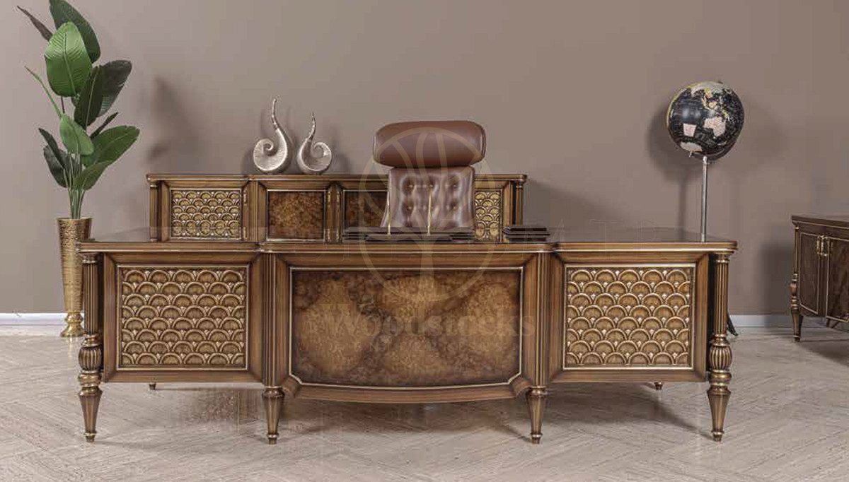 Royal Mirza Hand Carved Teak Office Table, Saharanpur, view 2