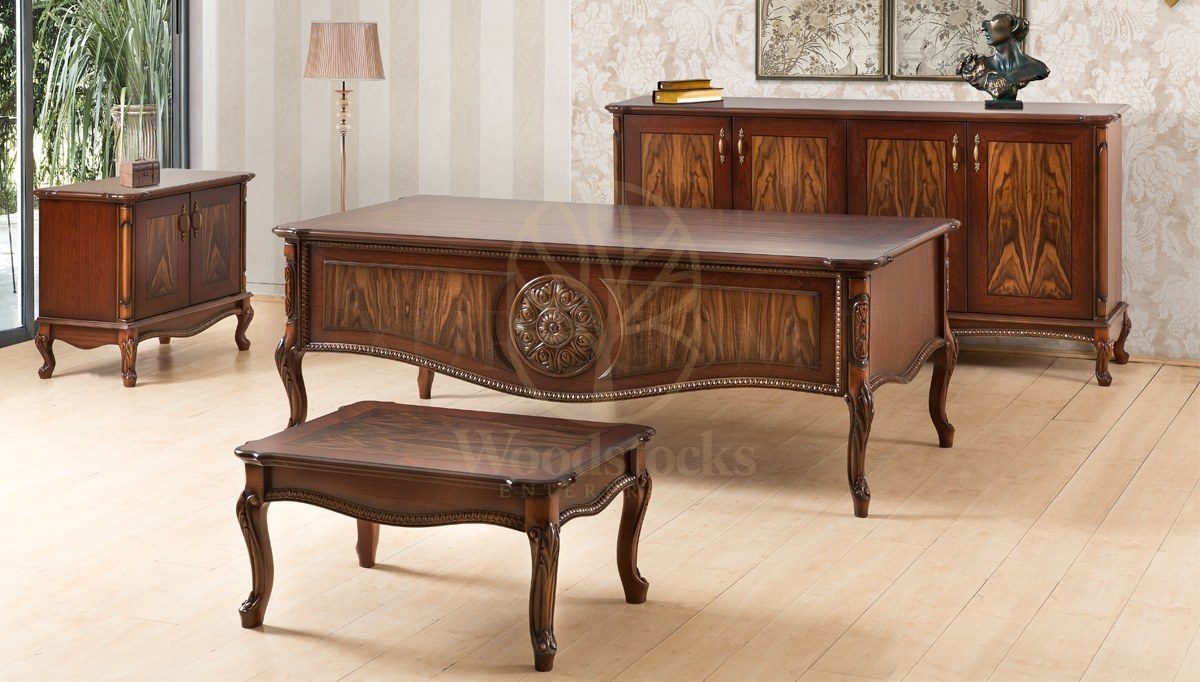 Royal Rozena Walnut Hand Carved Teak Office Table, Saharanpur, Office & Study Table