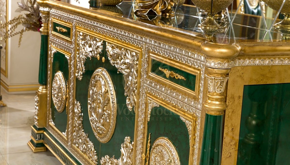 Royal Saheste Green Hand Carved Teak Dining Table Set, Saharanpur, view 8