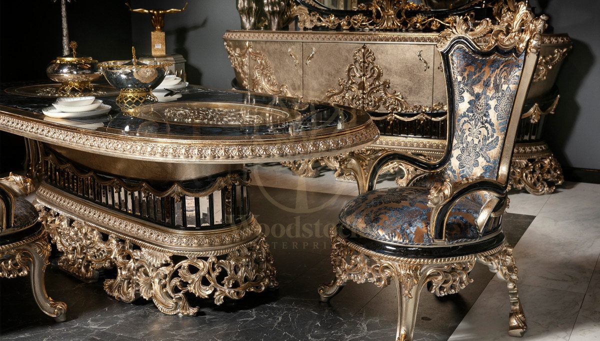 Royal Bilbao Hand Carved Teak Dining Table Set II, Saharanpur, view 2