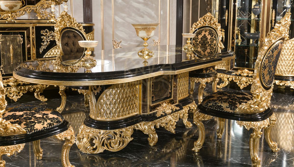Royal Hazar Black Hand Carved Teak Dining Table Set, Saharanpur, view 3