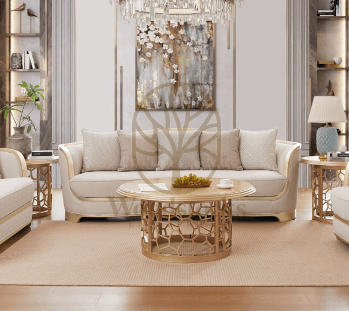 Teak Contemporary Gold Sofa Set, alternate view