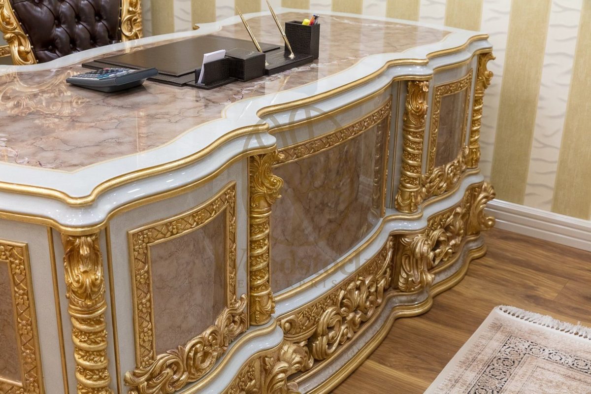 Teak Sultan Cream and Gold Executive Office Desk, view 5
