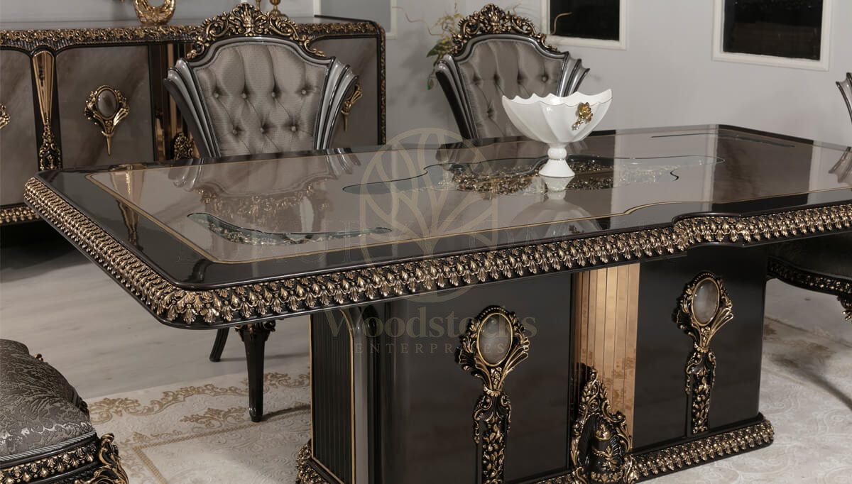Royal Whiteit Hand Carved Teak Dining Table Set, Saharanpur, view 10