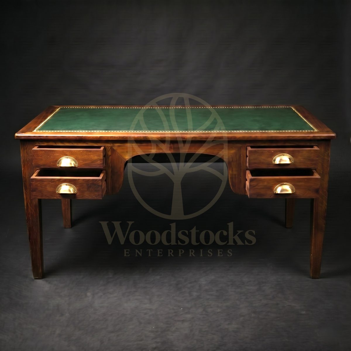Luxury Teak Cambridge Georgian Revival Leather-Top Desk, Saharanpur, view 3