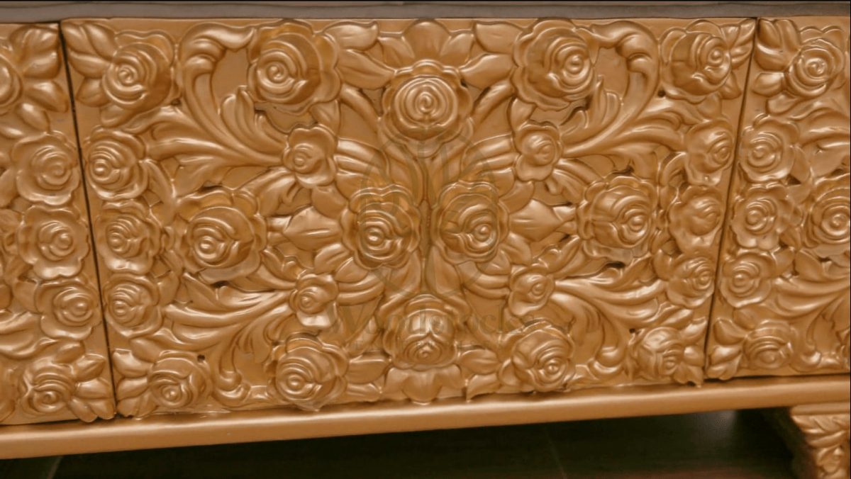 Teak Hand-Carved Gold Maharaja 3-Piece Sofa Set, view 5