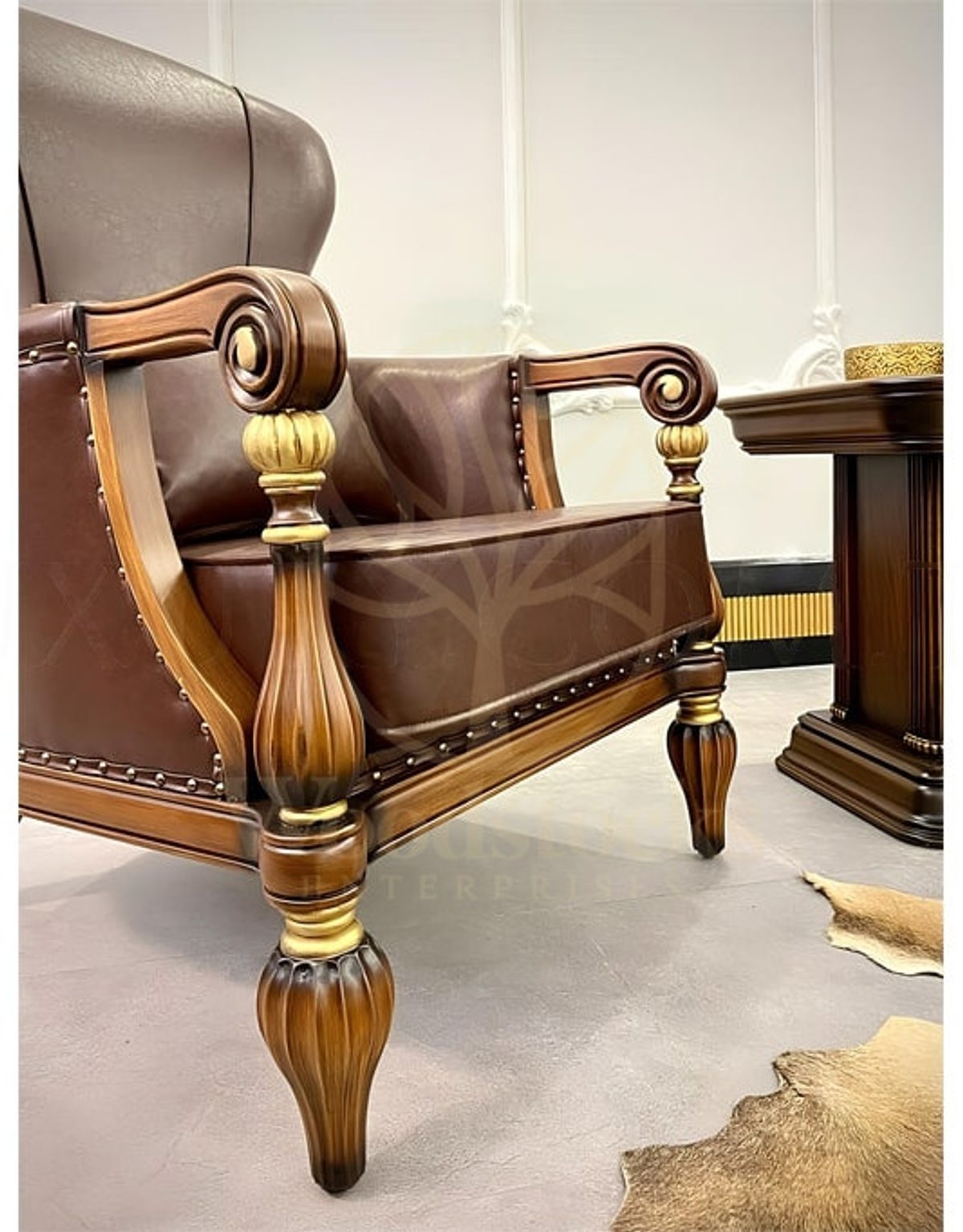 Royal Ferro Hand Carved Teak Office Table, Saharanpur, view 5