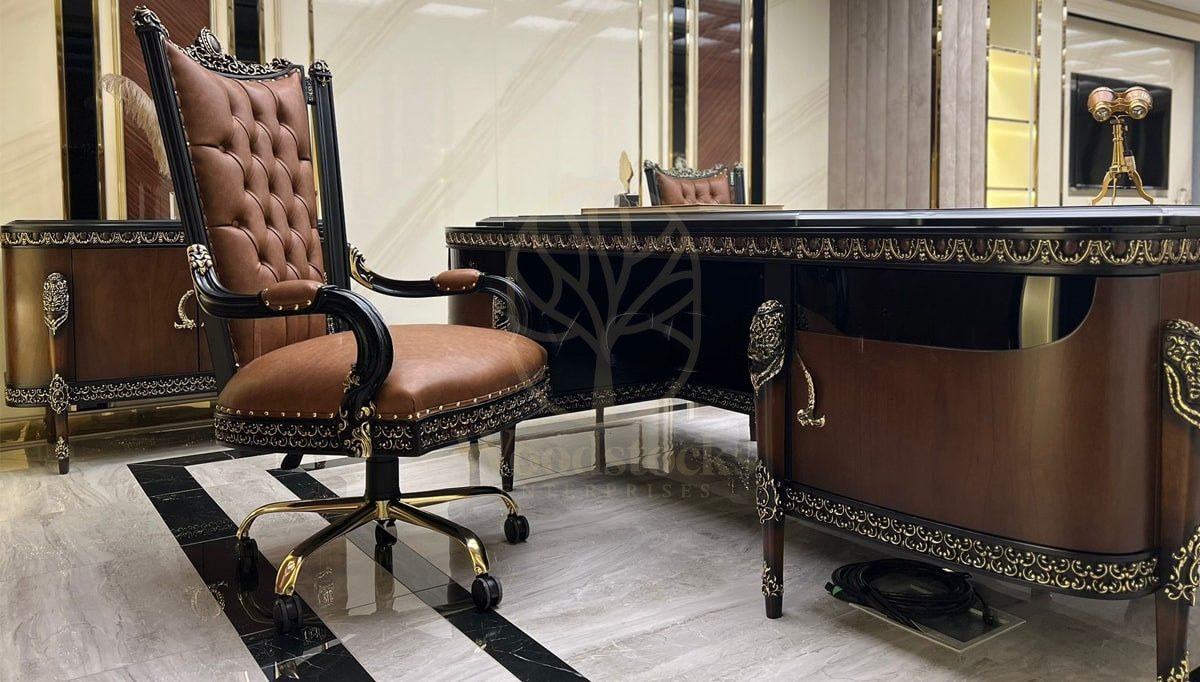 Royal Kolan Hand Carved Teak Office Table, Saharanpur, view 6
