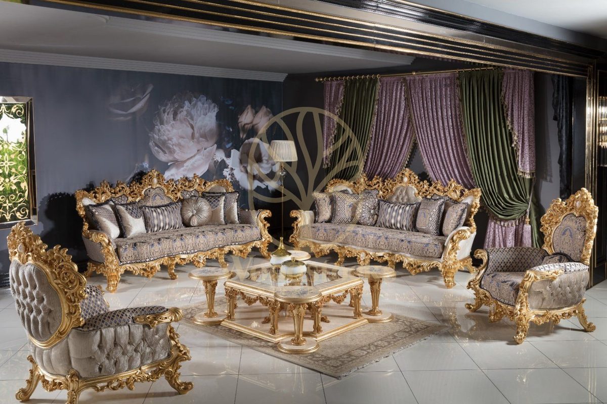 Teak Grand Gold Leaf Baroque Sofa Set, Sofa Set