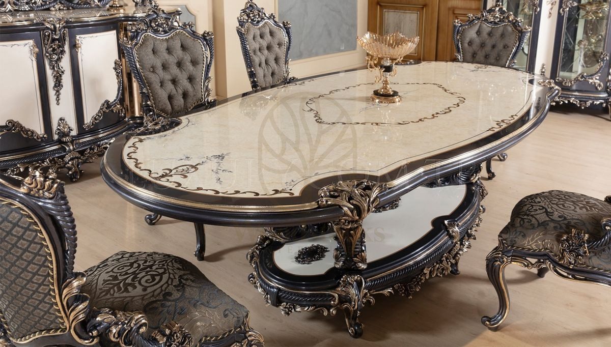 Royal Gazel Hand Carved Teak Dining Table Set II, Saharanpur, view 2