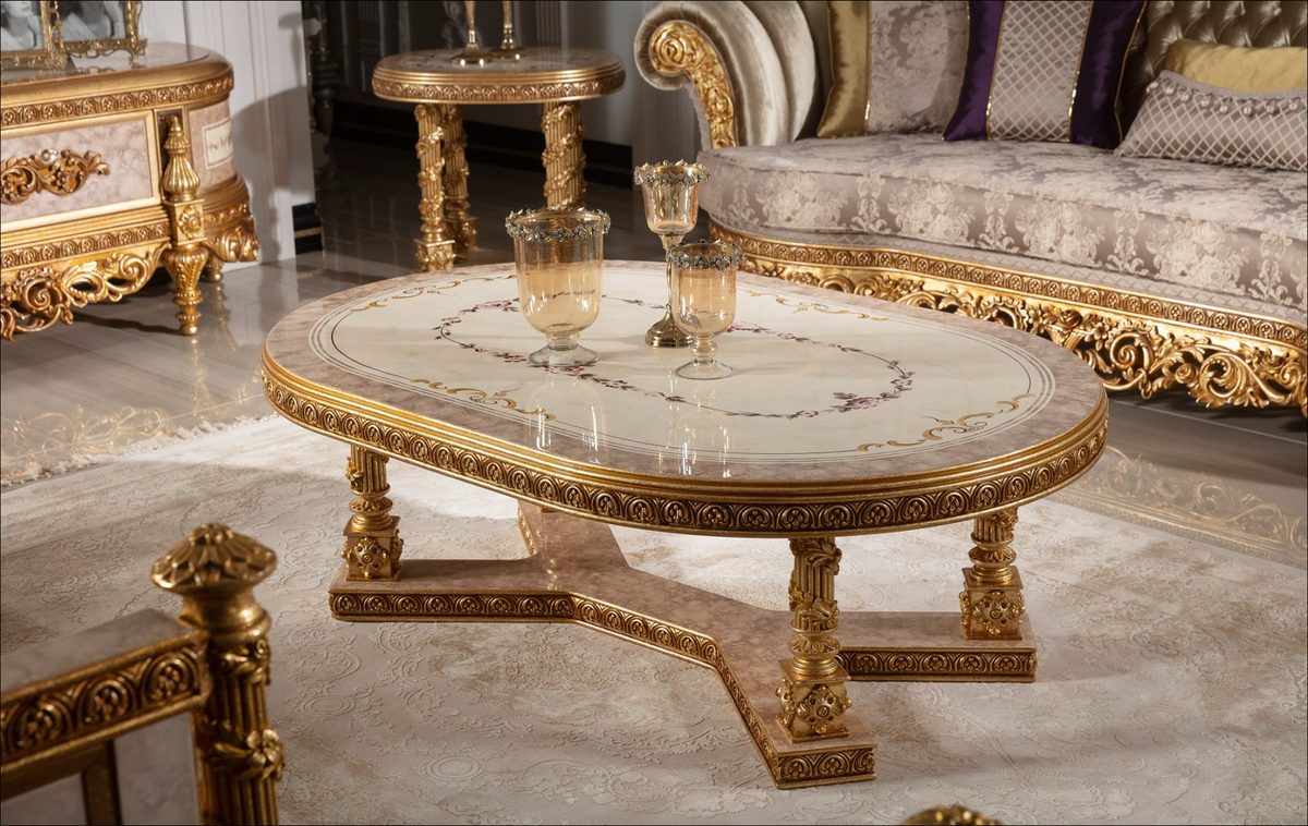 Teak Palace Cream and Gold Center Table, Center Table