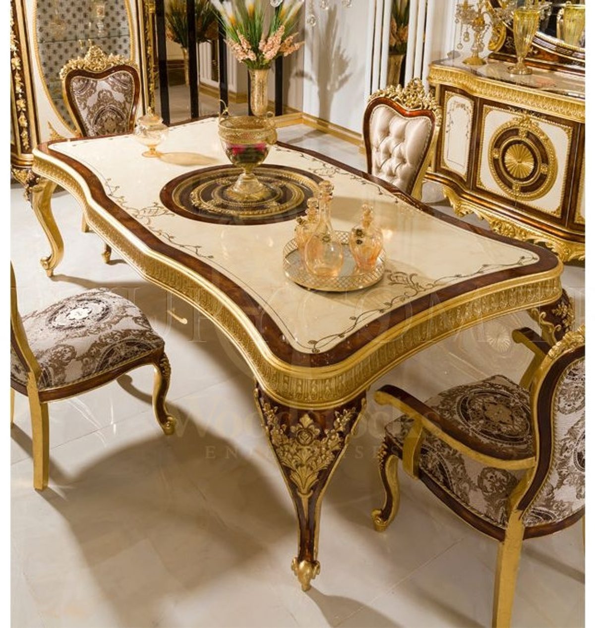 Royal Kafkas Hand Carved Teak Dining Table Set, Saharanpur, view 8