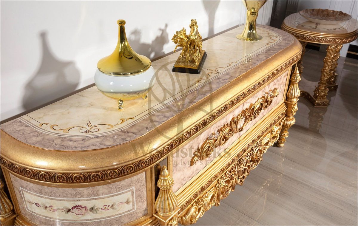 Teak Palace Cream and Gold Curved TV Cabinet, alternate view