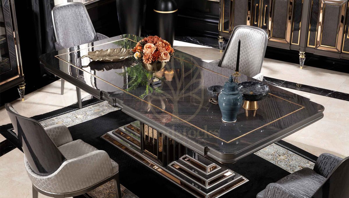 Luxury Viterbo Grey Handcrafted Teak Dining Table Set, Saharanpur, view 7