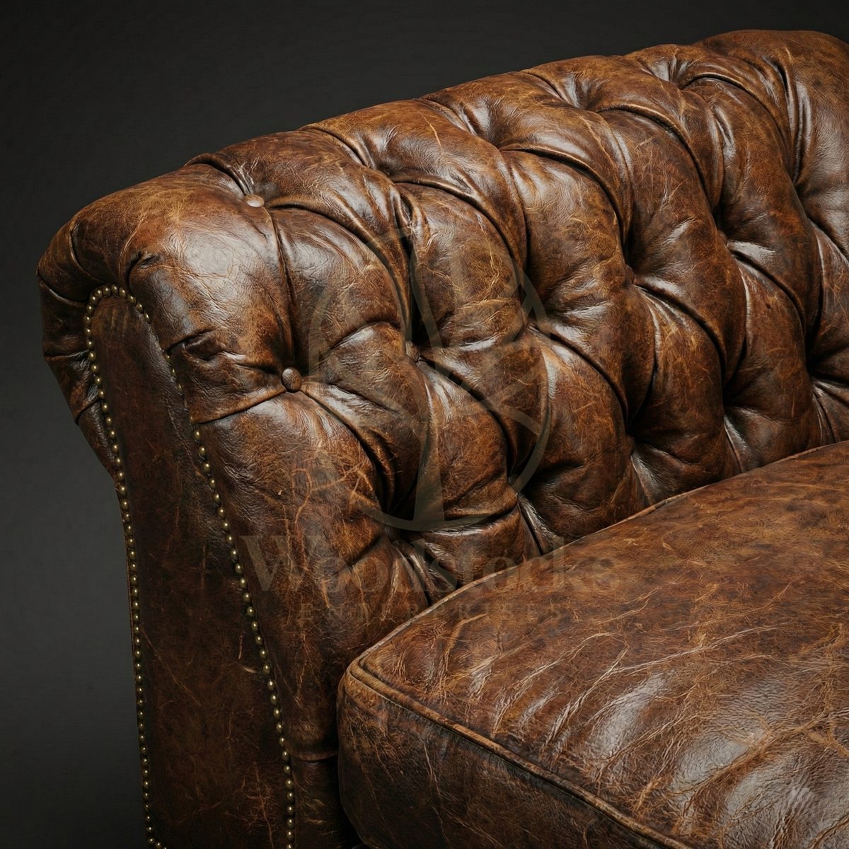 Luxury Teak Kensington House Chesterfield Leather Chaise, Saharanpur, view 3