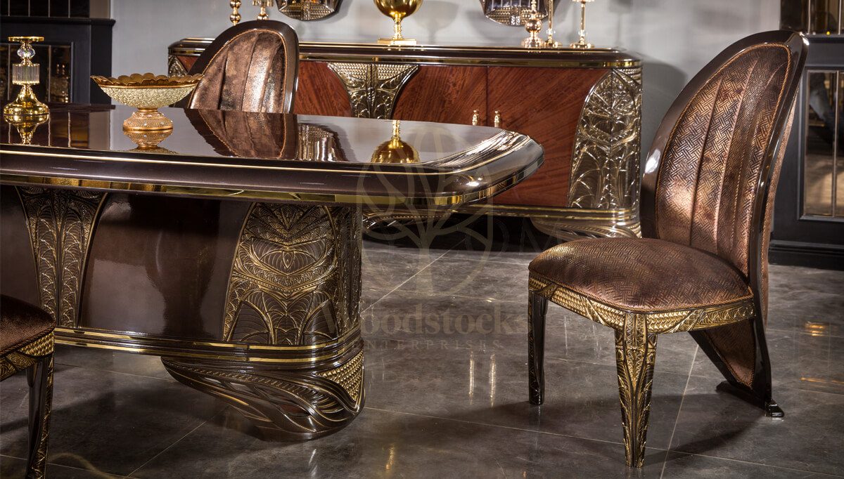 Luxury Viyola Brown Handcrafted Teak Dining Table Set, Saharanpur, view 5