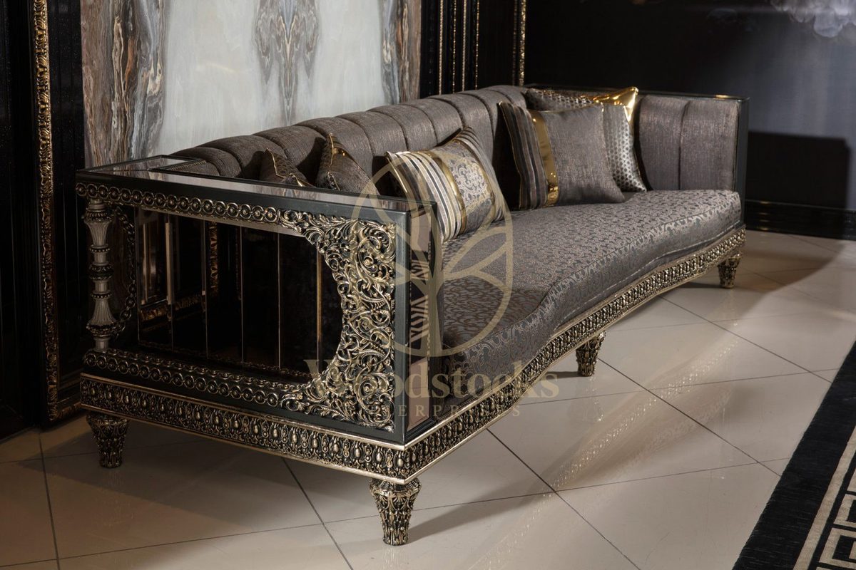 Teak Ornate Sage Green and Gold Sofa Set, view 20