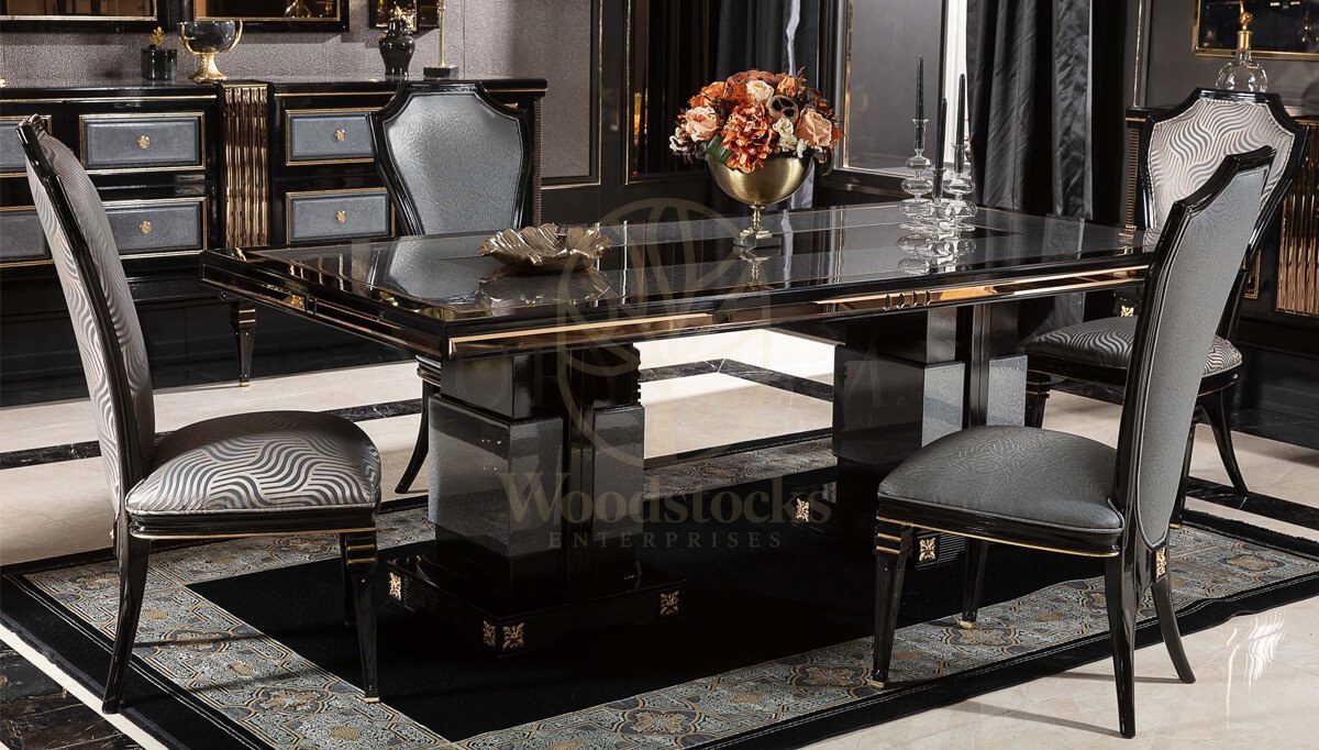 Luxury Caserta Grey Handcrafted Teak Dining Table Set, Saharanpur, view 7