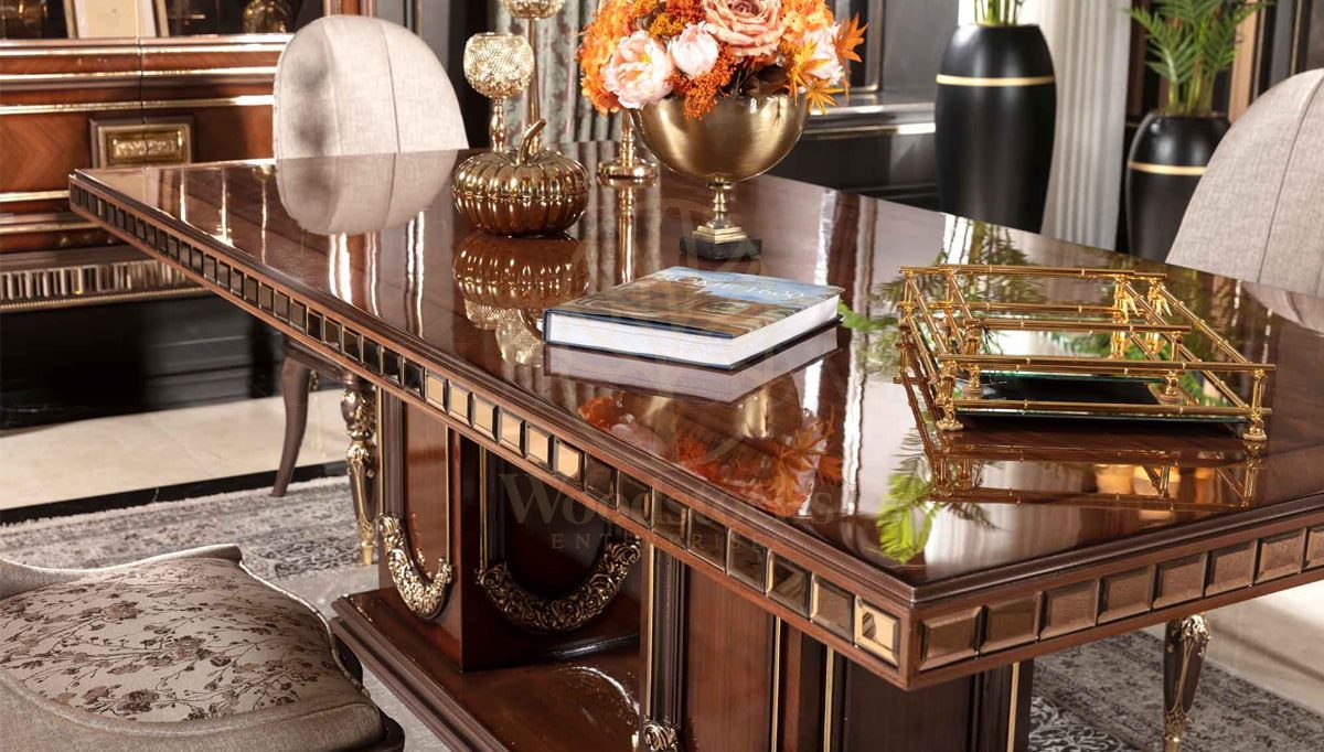 Royal Akira Walnut Hand Carved Teak Dining Table Set, Saharanpur, view 7