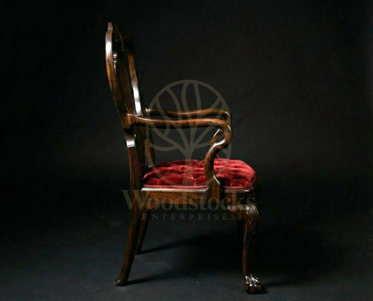 Hand Carved Teak Georgian Ball-and-Claw Elbow Chair, Saharanpur, view 3