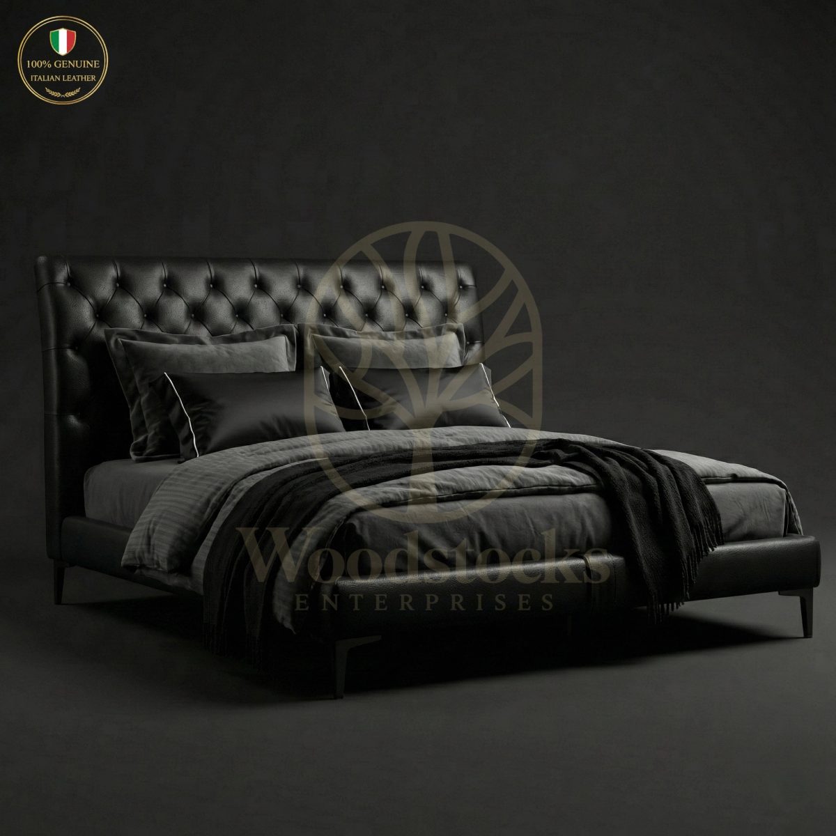 Luxury Teak St. James’s Chesterfield Leather Bed, Saharanpur, King Size Bed