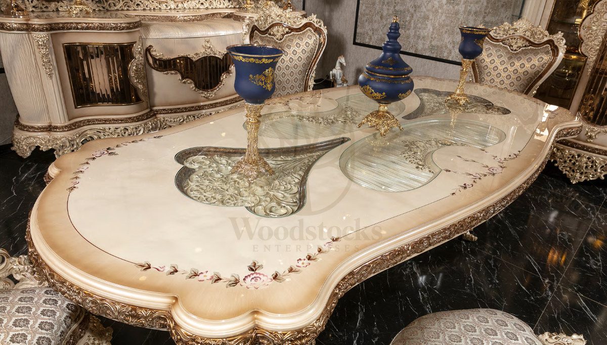 Royal Levante Hand Carved Teak Dining Table Set, Saharanpur, view 3