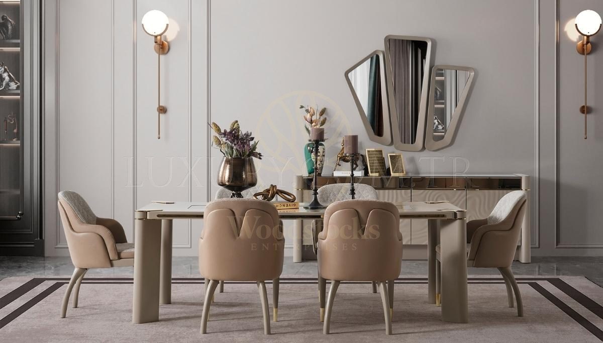 Luxury Talia Handcrafted Teak Dining Table Set, Saharanpur, Dining Table